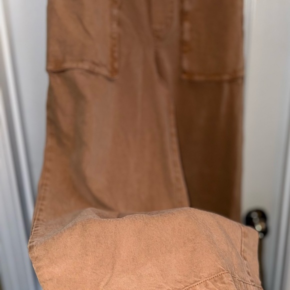 YFB Cotton Wide Leg Cargo Pants Womens M Mineral Wash Pull Up Camel Boho Hippie - Picture 5 of 10
